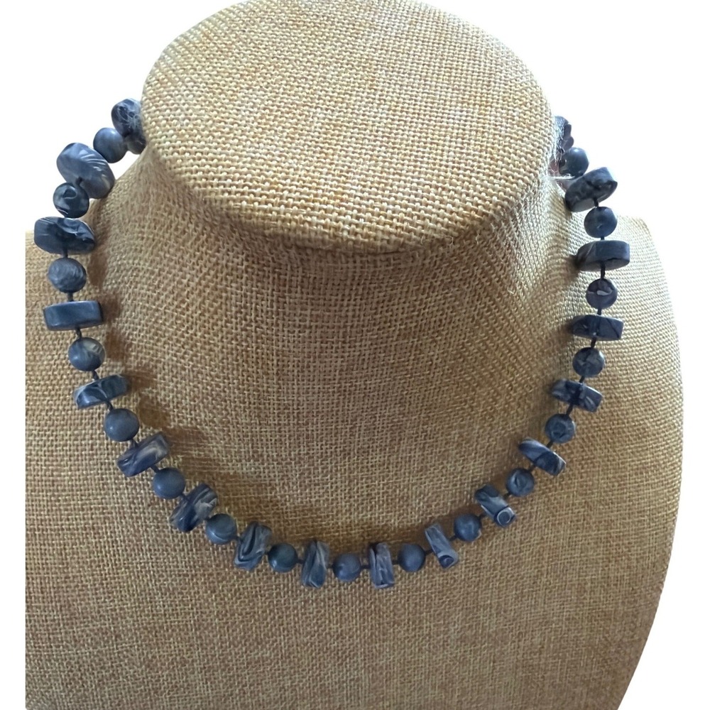 Sarah Coventry Vintage Marbled Blue Grey Beaded‎ Choker Necklace Gift
